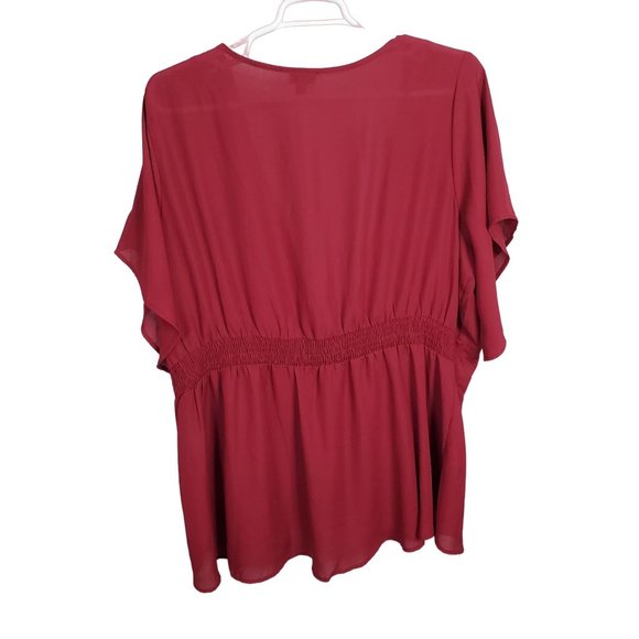 Torrid 4 Size 4X Blouse Jacket Georgette Bell Sleeve Smocked Stretch Waist Red - Picture 3 of 10